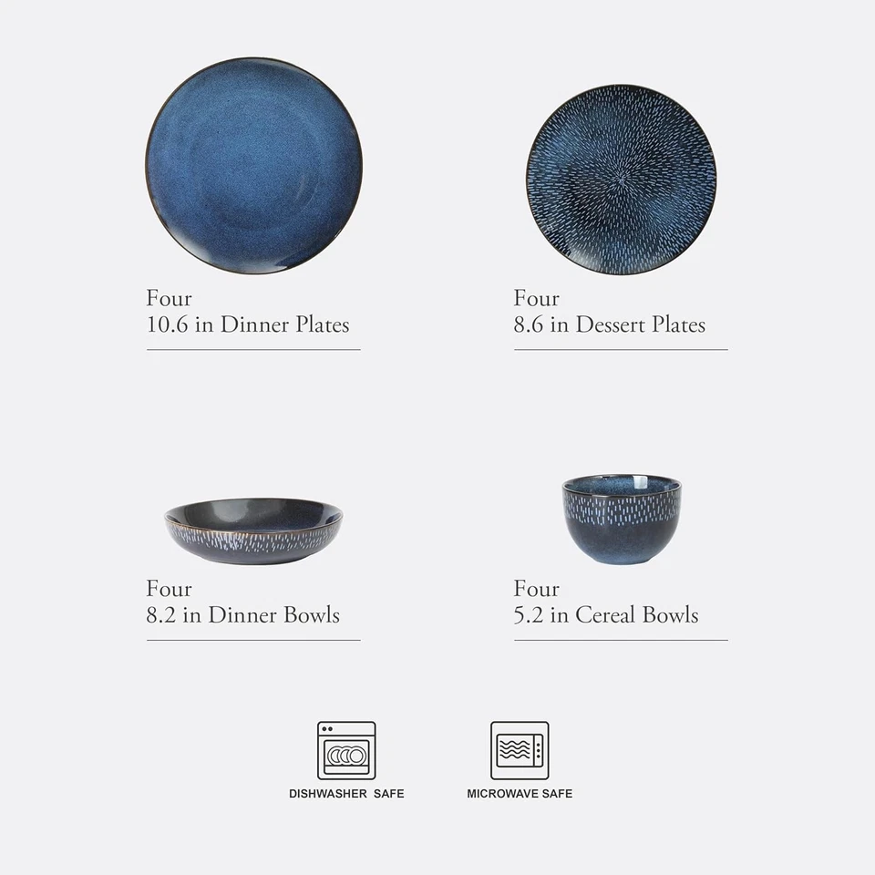 Gibson Elite Matisse 16 Piece Double Bowl Dinnerware Set, Cobalt Blue, Service  - Image 2 of 4