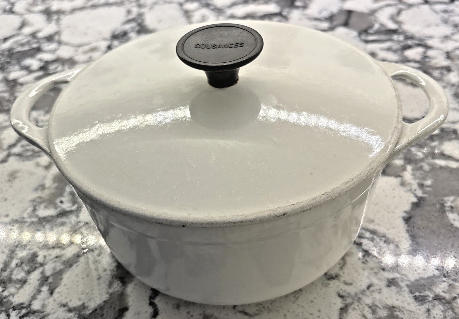 Cousances Small Dutch Oven #18 Enameled Cast Iron - White Color Pot France w Lid
