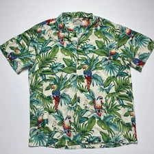 Paradise Found Shirt Mens XL Cream Button Up Magnum PI Parrots Tropical Hawaiian