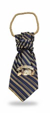 Born To Shop Novelty Tie Necklace With Gold Charms  Navy Striped Design