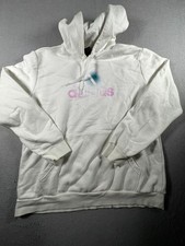 Adidas Wordmark Hoodie Womens XL White Graphic Logo Print kangaroo Pocket Warmth