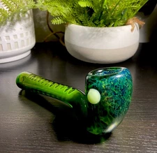 Tobacco Glass Hand Pipe Green Frit