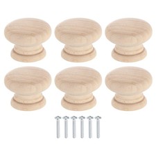 6Pcs Round Wood Drawer Knob 1 3/8 Dia Round D...
