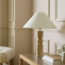 Table Lamp Natural Stone Effect Fabric Shade Habitat Travertine LED Modern Home