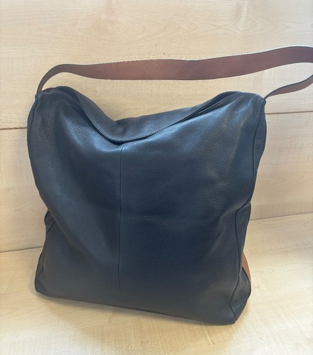 Ladies Maison de Nimes Black Leather Shoulder Bag Brown Strap CG P15