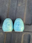 Shawnee Pottery Salt Pepper Shakers Aqua Blue Turquois Flower Fern 3” Embossed