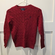 Polo Ralph Lauren Sweater Boys 8 Chunky Cable Knit Red Cotton Preppy Tennis