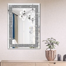 Ruomeng Wall Mirror Rectangular Crystal Crush Diamond Mirror for Home Decorat...