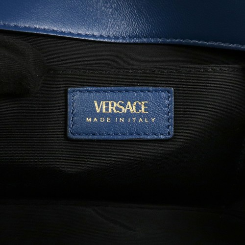 Authentic GIANNI VERSACE Demin Leather Chain Shoulder Bag Blue Used F/S - Picture 23 of 24
