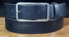 VTG Banana Republic Black Italian Leather Belt Sz35-36 1.5 Wide Brass Bkl GUC