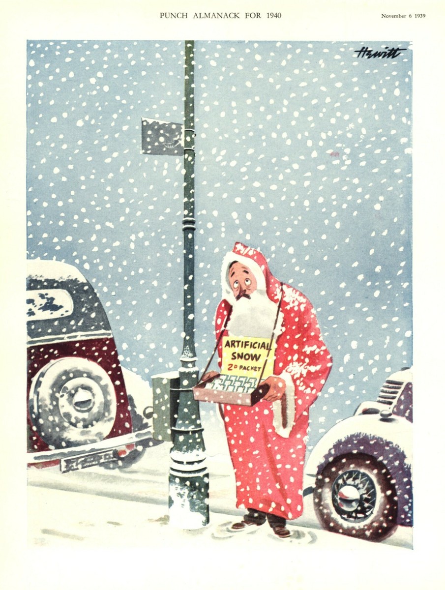 Vintage Punch Cartoon - SANTA CLAUS - Artificial Snow - SNOW STORM