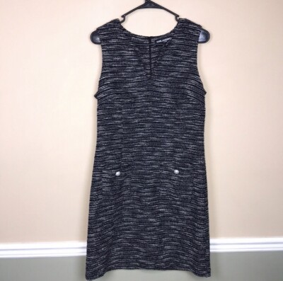 Karl Lagerfeld Paris Womens Tweed Knit Black White Silver Metallic Dress  Sz 10 | eBay