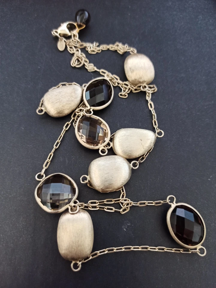 Collar Lariat de oro cepillado enchapado en plata de ley 925 topacio marrón CZC BA regalo Foto 2 de 4