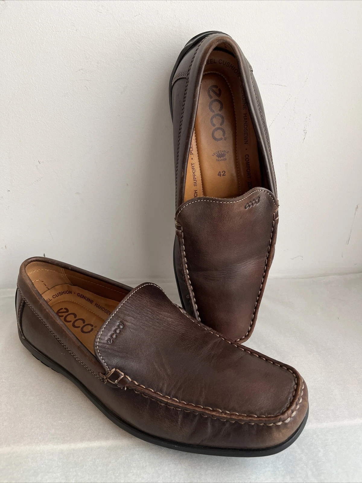 Ecco Shoes Mocassini Uomo 8 5 Pelle Marrone Slip on Guida Mocassini 590