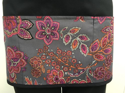 Black 3 pocket waitress waist apron Flowers, resturants cafe Classyaprons - Picture 2 of 4