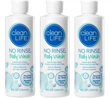 Clean Life No Rinse Body Wash 8 Fl. Oz Each Bottle - 3 PACK