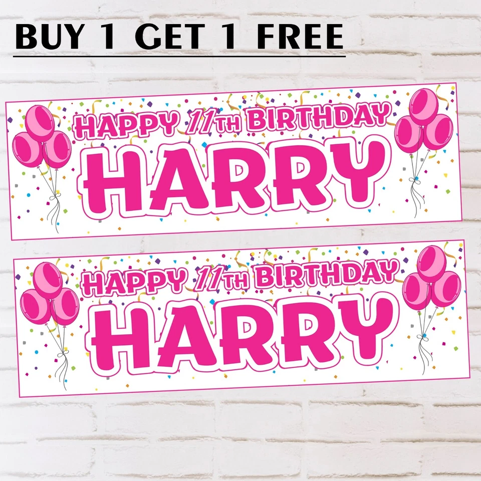 CRAFTMONK 2x Personalised Birthday Banners Happy Birthday Any Name & Age Party Decoration