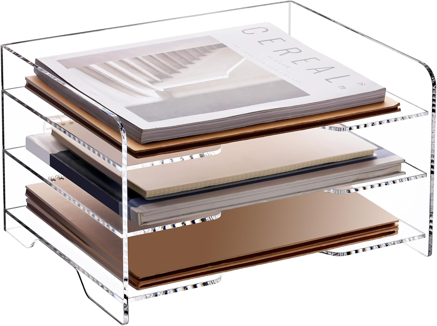 3-Tier Acrylic Paper Letter Tray Organizer with Bottom Handle for Desk-image