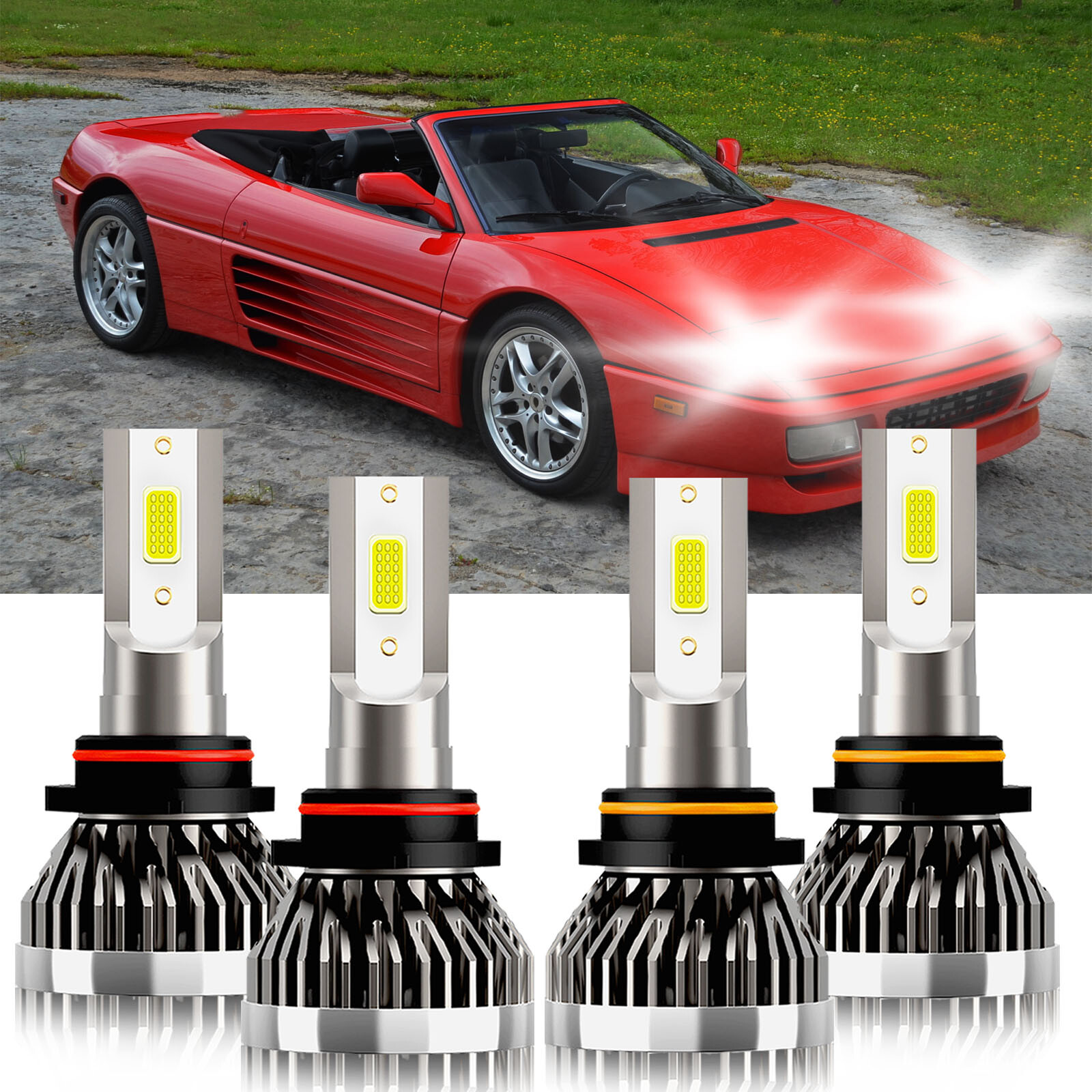 For Ferrari 348 Spider 1993-1995 9005 9006 LED Headlights Bulbs High Low Beam