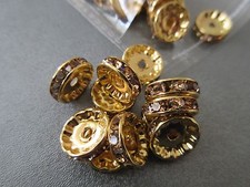 Gold Tone w/ Gold Rhinestone Roundel 12mm Spacer Beads 20pcs