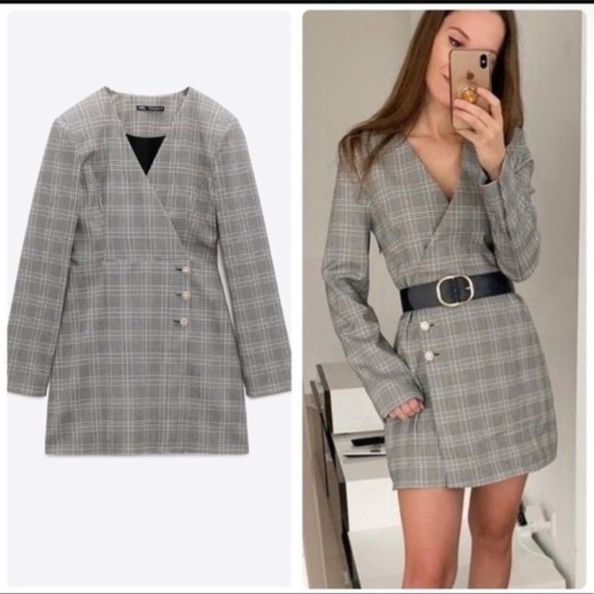 ZARA Plaid Blazer Dress with Jewel Buttons at front 8342/322 ZARA Plaid Blazer Dress with Jewel Buttons at front 8342/322