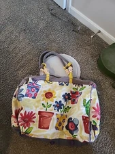 Jumbo Sun N Sand Large Tote Duffel Bag Garden Themed Flower Pots Beach Canvas