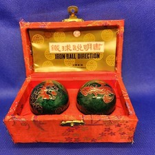 Chinese Cloisonn  Baoding Balls Healing Meditation Dexterity Red Silk Case
