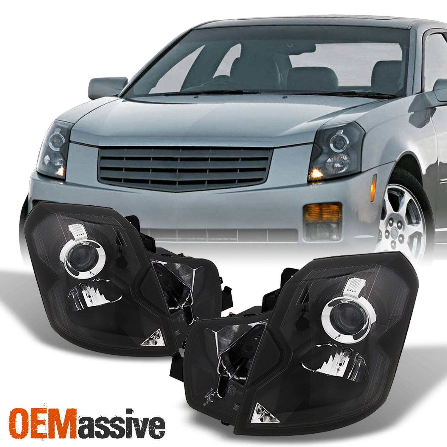 Fit 20032007 Cadillac CTS Halogen Type Headlights Gray Headlamps