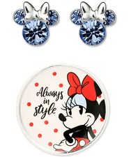 Disney's Minnie Mouse Blue Crystal Stud in Sterling Silver w/Bonus Trinket Dish