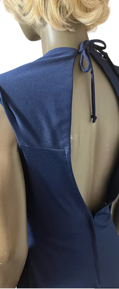 复古 Jody T Of California 露背海军蓝长裙 20 世纪 70 年代全长迪斯科 — 第 4/4 张图片