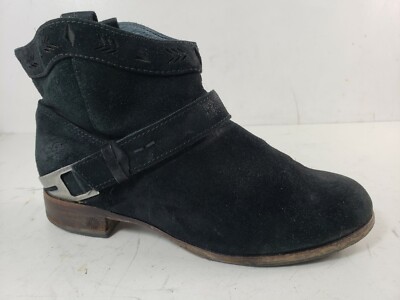 UGG Australia UGGS DAMEN MÄDCHEN UK 3 EU 36 SCHWARZ VELOURSLEDER STIEFELETTEN FLACH