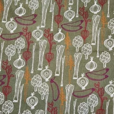 Vegetables Tossed on Olive Green Designer Cotton Twill 58" Fabric by the Yard