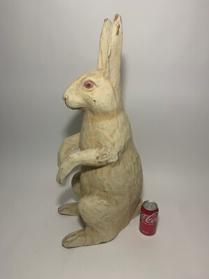 HUGE 29 Inch Store Display Paper Mache Easter Bunny - Vintage Pulp Paper Rabbit