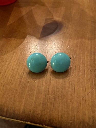 Vintage Large Blue Dome Round Button Clip On Earrings - Picture 2 of 11