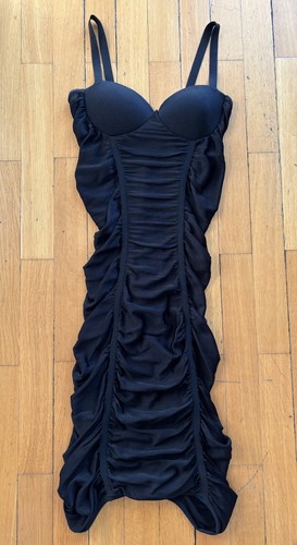 BALMAIN BLACK VISCOSE KNIT SHOULDER STRAP BODYCON DRESS Size 36 6316 731M