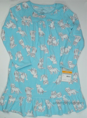 Fleece Nightgown Little Girls Pajamas Carters Sleepwear Kitty Cat Micro Winter