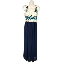 As U Wish Maxi Dress ~ Sz M ~ Blue ~ Long ~ Lined ~ Sleeveless ~ Chevron Top