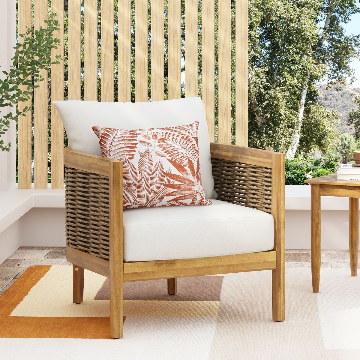 Outdoor Acacia Wood Club Chair with Sunbrella Cushions, Teak Outdoor Acacia Wood Club Chair with Sunbrella Cushions, Teak