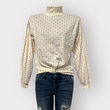 VINTAGE NEW Turtleneck Medium Large Single Stitch Long Sleeved Floral Top White