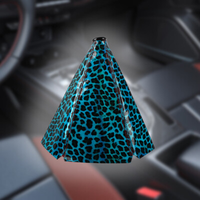 JDM Light Blue Leopard Print Shift Boot For Gear Cover MT/AT Shifter Shift Knob