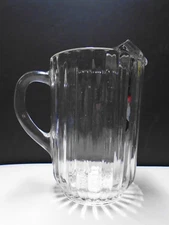 Vintage Heavy Ribbed Clear Glass  8" Water Pitcher with Ice Lip and Pebbled Base