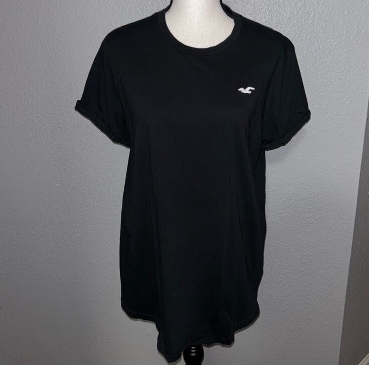 Hollister Classic Black Cuffed Short Sleeve Tee Size Large