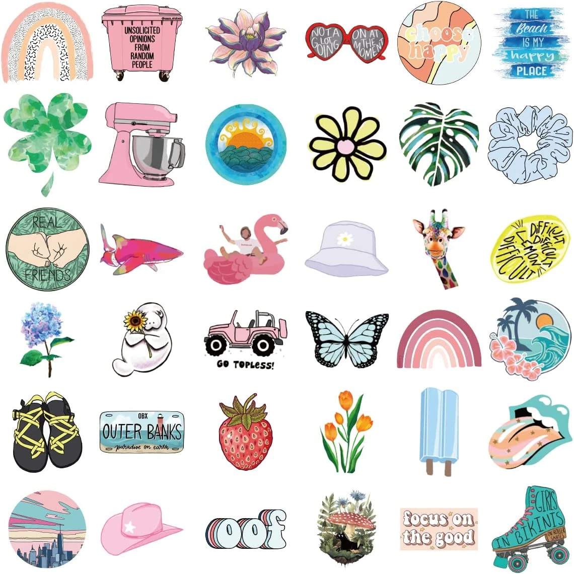 200 Pcs Flower Stickers,Vinyl Waterproof Stickers for  Laptop,Bumper,Skateboard,Water Bottles,Computer,Phone, Cute Flower Stickers  for Kids Teens Adult