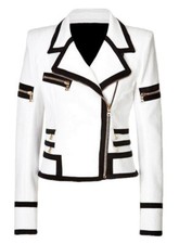 White Woman's Leather Biker, Motorcycle Jacket Real Sheepskin Zipper New