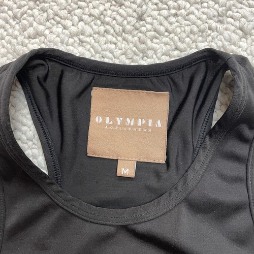 Olympia Activewear Crop Tank Top Sports Bra Girls Medium 8 Black Stretch Solid - Picture 2 of 7