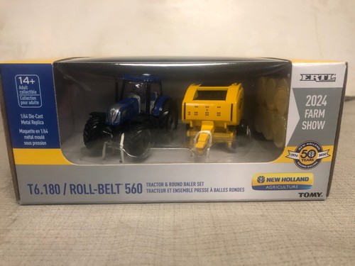 Tracteur Miniature ERTL 1/32 – NEW HOLLAND T6.180 Avec Presse Roll-Belt 560 – Neuf