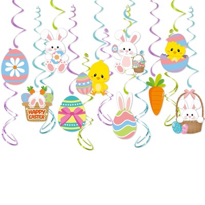 Easter Party Decorations Egg-Bunny Streamers - 16Pcs Cute Hanging Swirl Ceili...