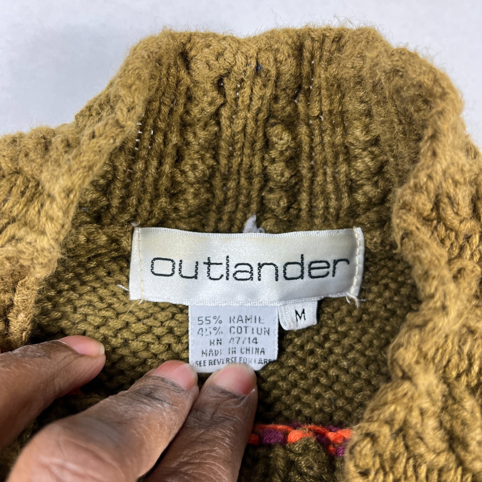 Outlander Patchwork Mock Neck Sweater Cable Knit … - image 4