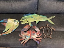 Metal Sea Theme Wall Display SunFish Crab Dolphin Turtle 