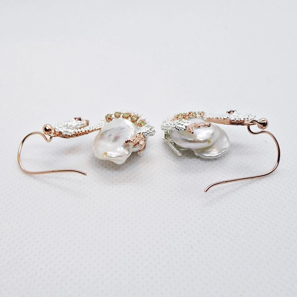 Perle Rhodolith Peridot Ohrhänger SCHWAN 925 Silber 585 Roségold vergoldet - Bild 3 von 4